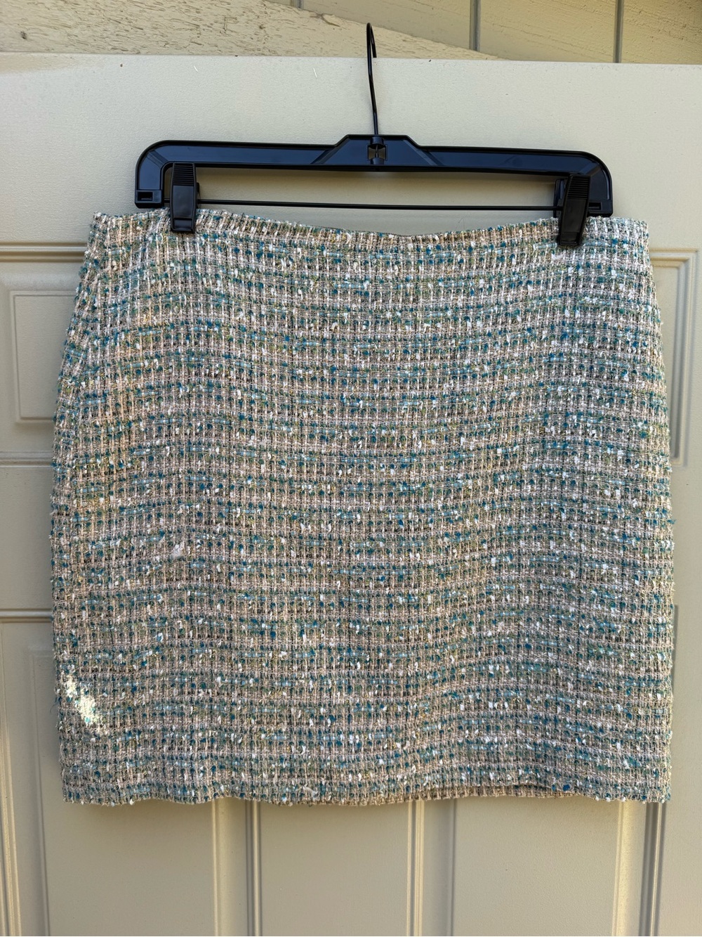 Ann Taylor Textured Tweed Mini Skirt in Ivory & Teal